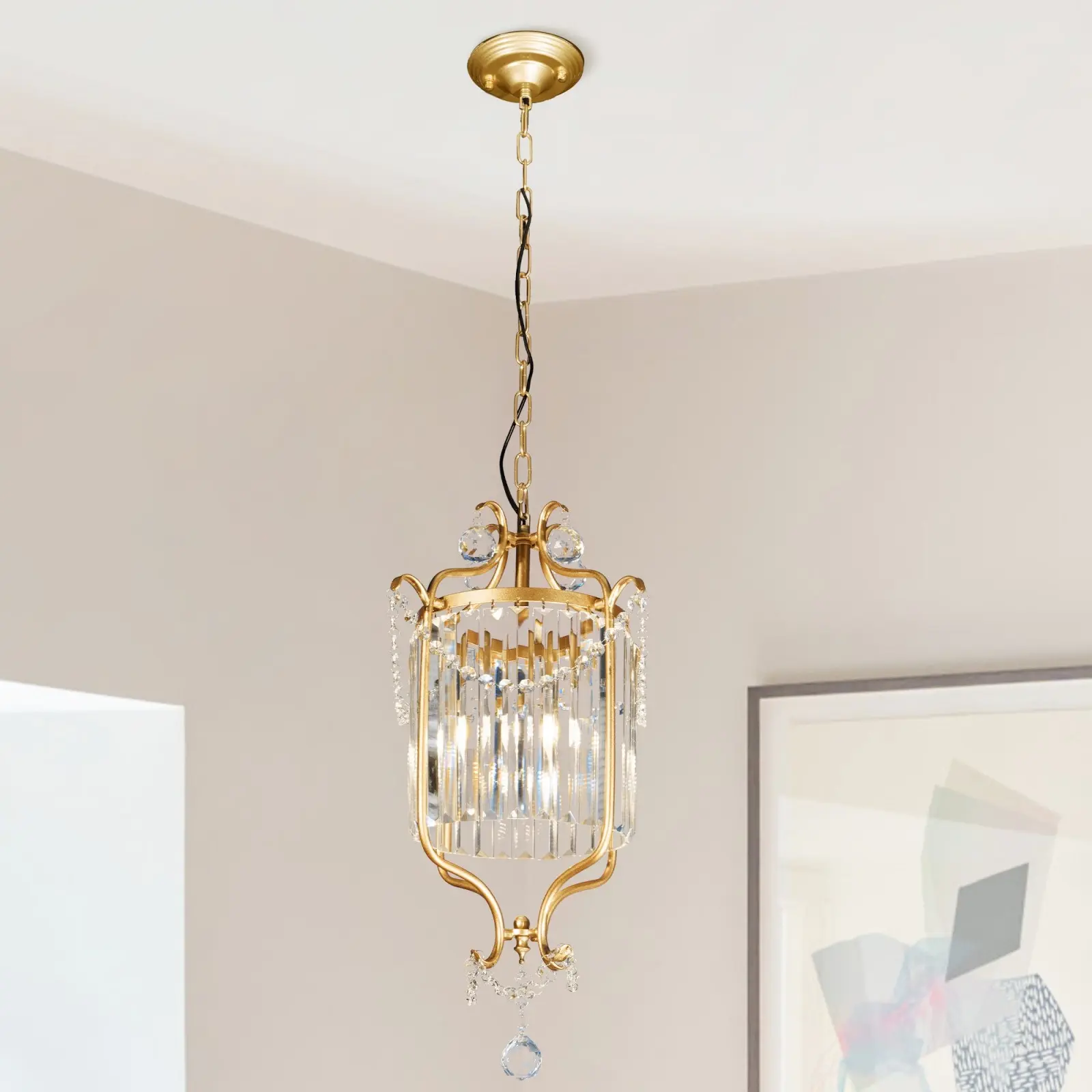 13.8 Inch Modern Copper K9 Crystal Chandelier, Luxury Elegant Small Crystal Ceiling Light, Dining Room Light Fixture, for Kitchen Bedroom Foyer Hallway