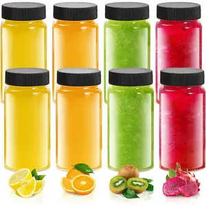 2oz Clear Glass Bottle with Lids, 60ml Small Glass Jar, Leakproof Mini Travel Bottles, Decorative Bottles Set for Juice, Wellness, Spices, 8 Pack