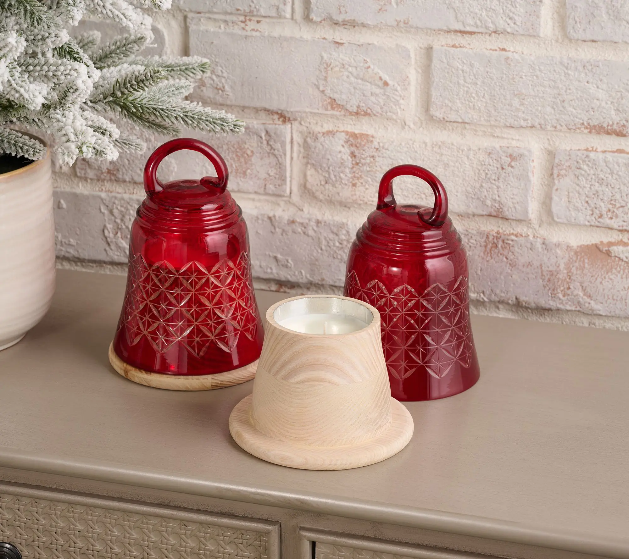Home Reflections S/2 7oz Etched Glass Bell Candles Home Reflections S/2 7oz Etched Glass Bell Candles