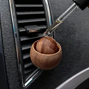 Handcrafted Natural Walnut Car Air Freshener Diffuser, Elegant Wooden Spherical Design, Battery-Free, Long-Lasting Fragrance, Portable Car Diffuser, Car Interior Diffusers