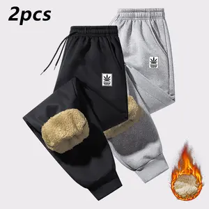Men's Winter Fleece Casual Pants Two-Piece Set, Stylish Leaf Print Loose Comfortable Joggers with Drawstring Waistband and Cuffed Ankles, Suitable for Daily Activities, Outdoor Hikes, and Workout Running Wear Athleisure Style Bottoms Sports Comfy Leggings