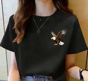 Eagle Pocket Print T-Shirt | Patriotic USA Eagle Graphic Tee for Women American Eagle Casual Cotton Tee | Minimalist Patriotic Shirt Top Womenswear Everyday Streetwear