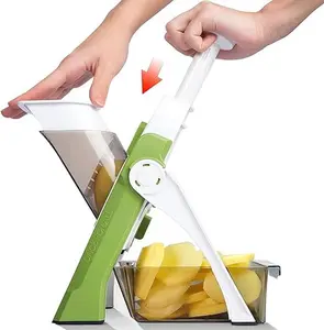 【ONCE FOR ALL】Upgrade Safe Mandoline Slicer, Vegetable Chopper, Potato Slicer 4 Modes Adjustable Thickness Food Cutter, Kitchen Chopping Artifact (6 in 1 Green)