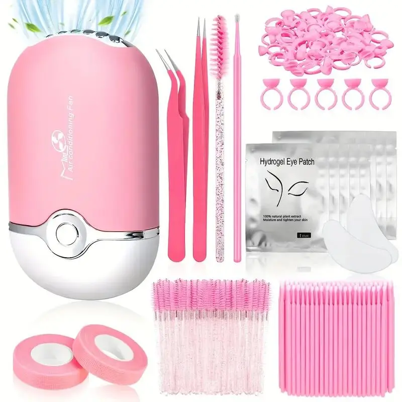 Eyelash Extension Tool Set, Individual Eyelash Kit, DIY Lash Tools, Including 1 Count Eyelash Fan, 2 Counts Tweezers, 100pcs Eyelash Swabs, 50pcs Brushes, 100pcs Glue Ring, 2pcs Tapes, 10pcs Eye Patch