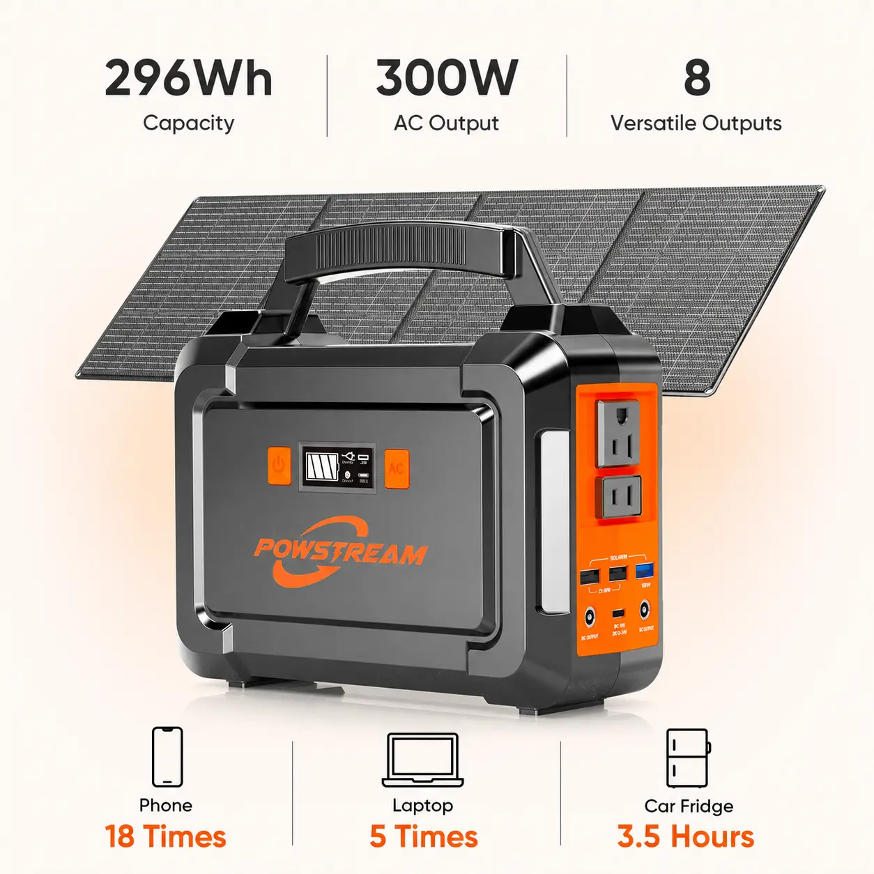296Wh Solar Generator with 60W Solar Panel Portable Power Station 2 x 300W Pure Sine Wave AC Outlets (330W Surge) 8 Output Ports Built-in Flashlight for Camping Blackout Outdoor Emergency Foldable Battery Pack Rechargeable Battery Operated tiktokshopsprin