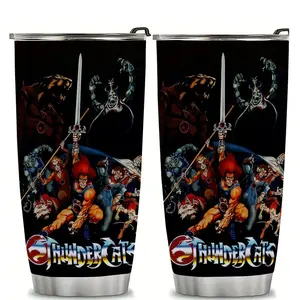 1pc 20oz Stainless Steel Insulated Tumbler, Thundercats Poster Design, Dual Layer, with Lid and Straw, Portable, for Hot and Cold Drinks