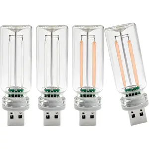 4 count USB  Night Light, Dimmable Mini LED Lights,Portable Retro Glass Bottle Decorative Lights for  Interior, Bedroom,Hallway & Party Decor (2Purple&2Blue)