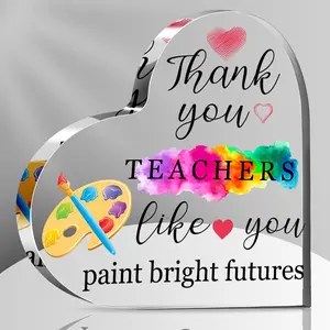 End of Year Teacher Appreciation Thank You Gifts Acrylic Heart Plaque Painter Graduation Sign Keepsake Table Decor for Farewell Birthday School(5.91 x 5.91 x 0.59 Inches)
