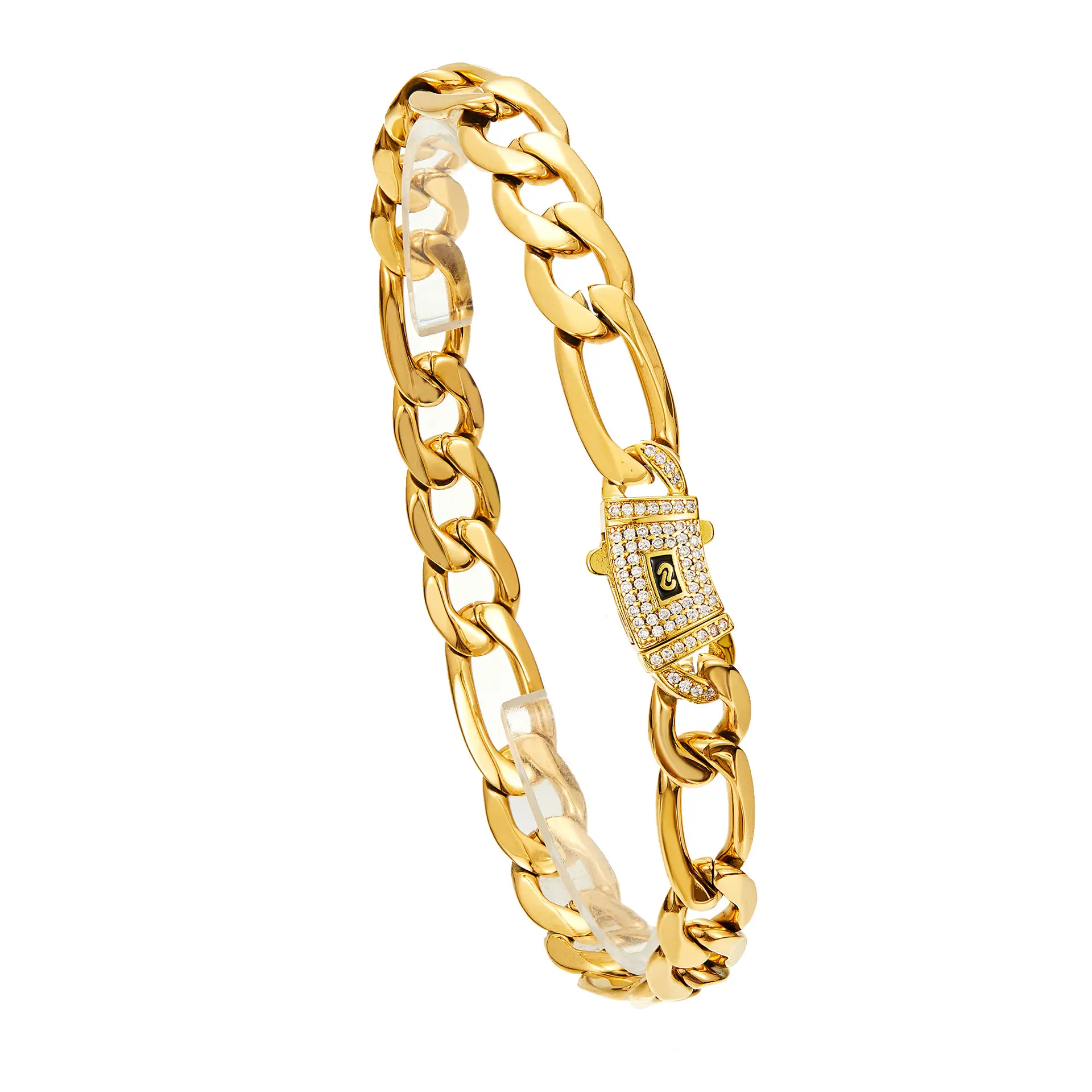 Classic Curved Stone Clasp S Logo Link Bracelet | Gold Plated Finish | Multiple Sizes | Unisex Timeless Wristwear for Daily Wear