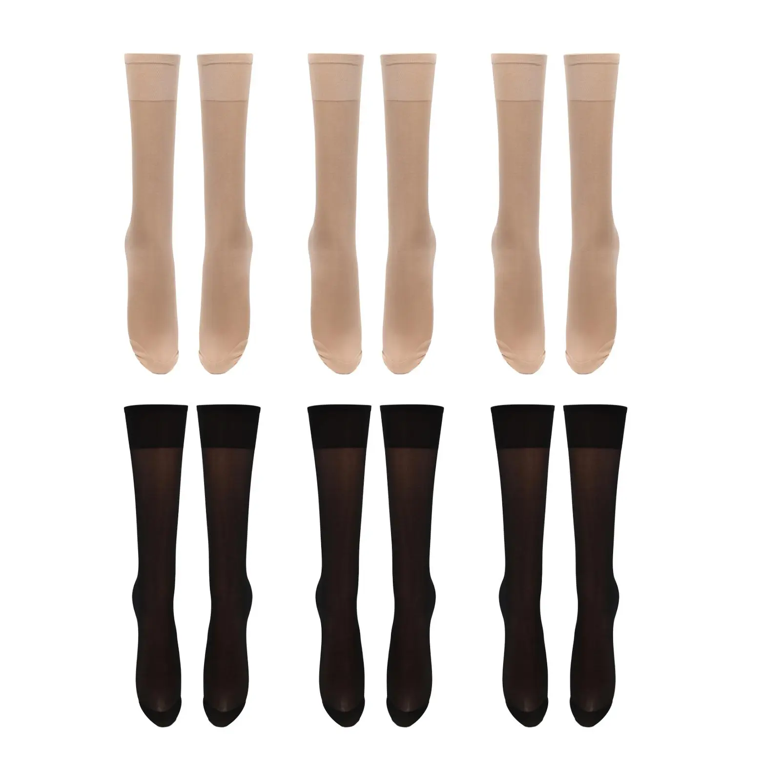 Women's Graduated Compression Socks 6-Pack, Knee-High Nylon with 15-20mmHg Pressure, Anti-Slip Cuff, Breathable High Stretch, 16.55" Length, Ankle to Mid-Calf Fit for Athletes, Travel & Work