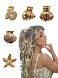 Cute Small Imitation Shell Pearl Hair Clips, Hair Claws, Pearl Sea Star Design, Elegant & Durable Tropical Hair Accessories for Women