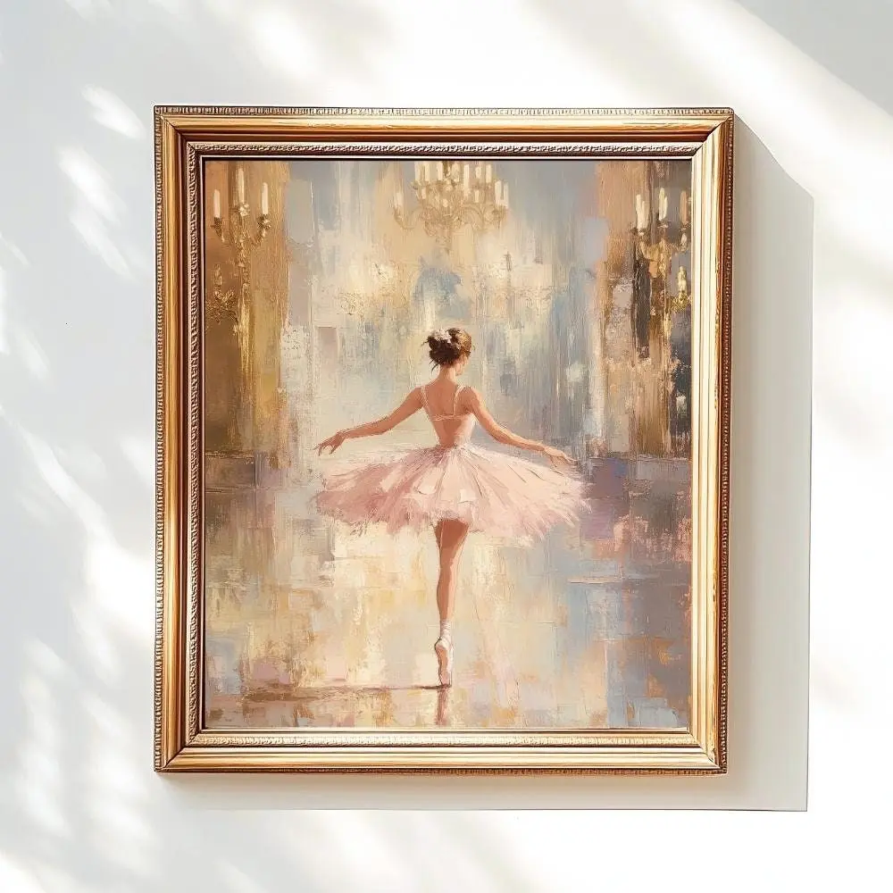 Vintage Ballerina Art Print: Elegant Pink Ballet Decor