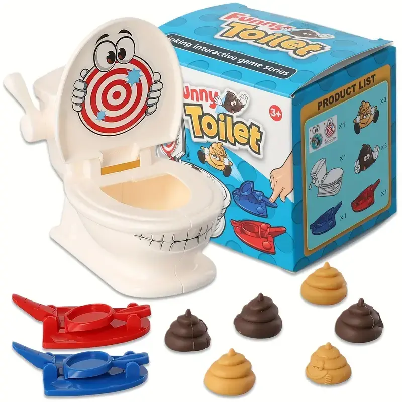 Poop Shooting Game Set for Kids, Includes Toilet, 2 Launchers & 6 Soft Plastic Poops, Fun Family Toy Gift for Boys & Girls Aged 3-9, Interactive Game Holiday Gift, Prank Gifts, Prank Gag Gift, Creative Prank Gift, Laughing Enjoyment