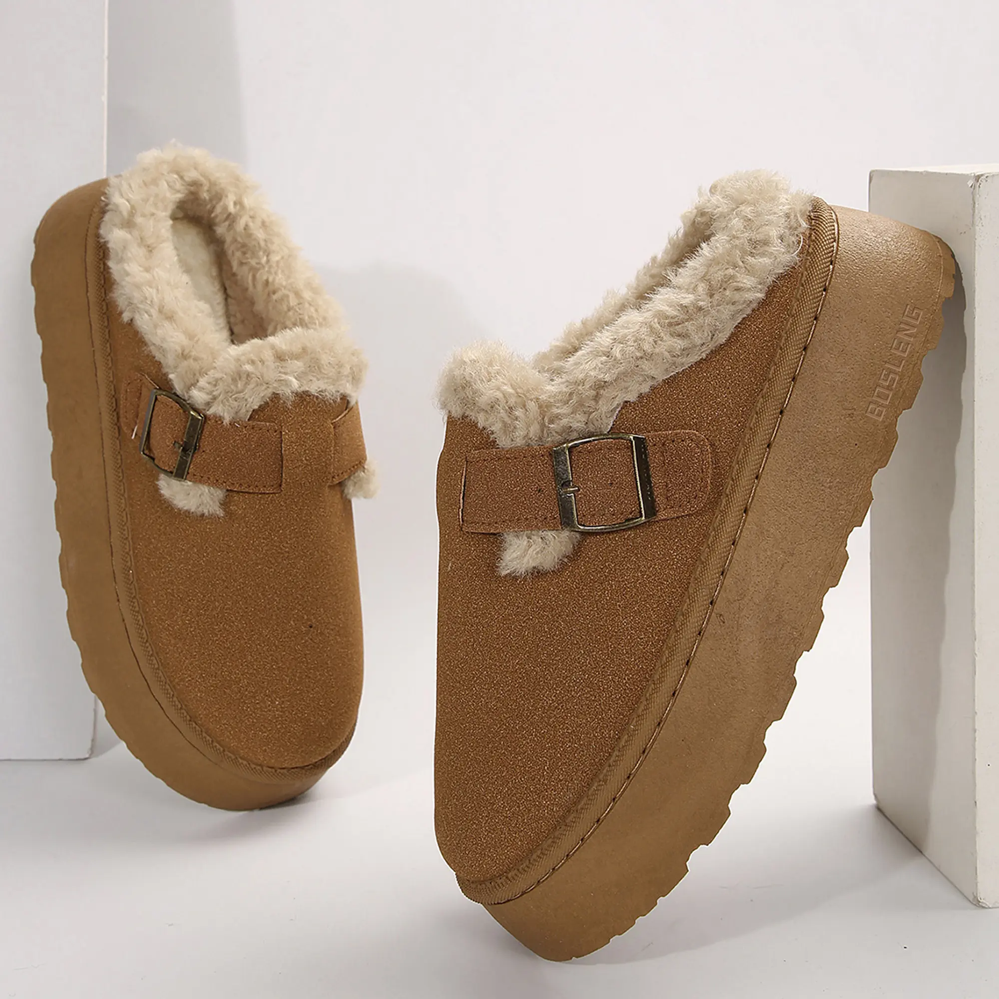 Women's Slippers Platform Thermal Lined Warmth Snow Boots Adjustable Buckle Thick Bottom Soft Slippers for Indoor Outdoor Springfresh