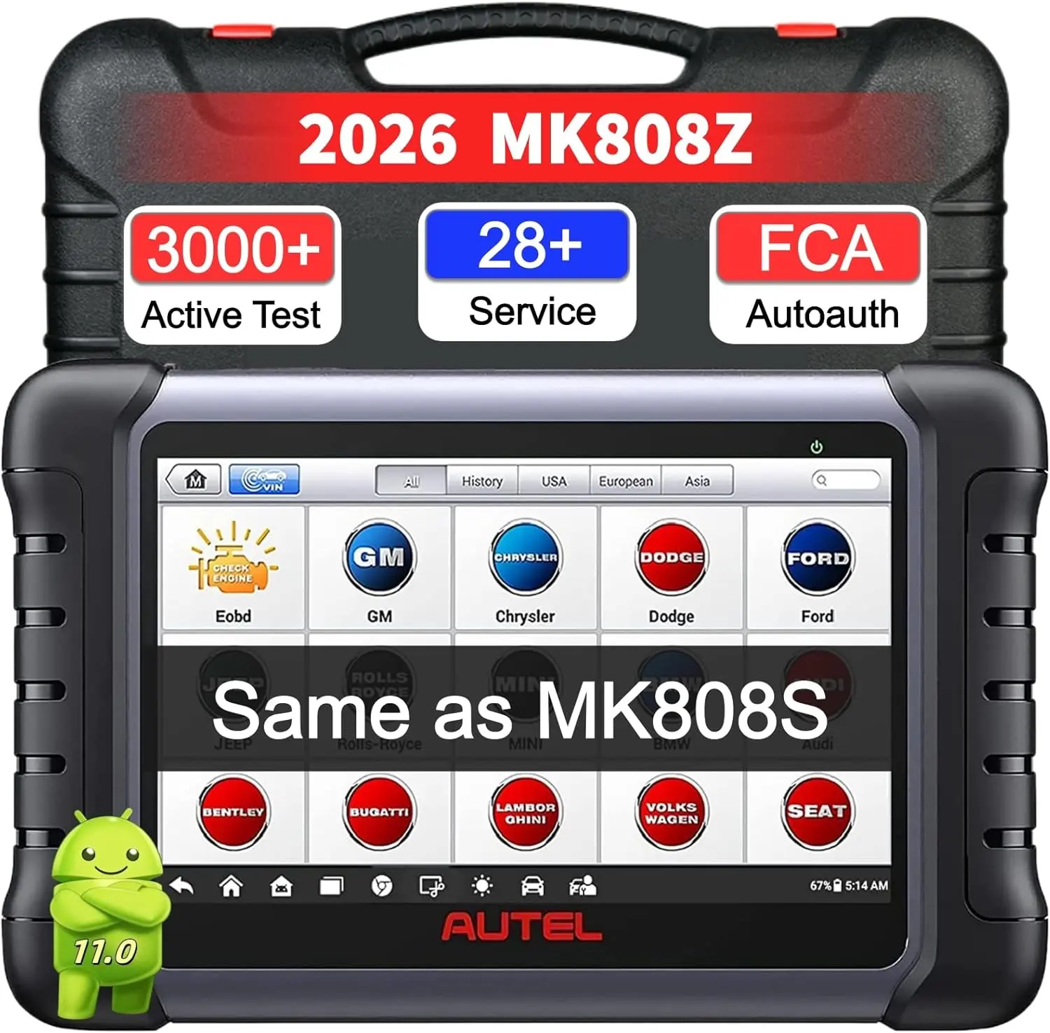 Autel Bidirectional Obd2 Scanner MaxiCOM MK808Z, 2025 All System Diagnostic Scan Tool, Universal OBDII Vehicle Code Reader, Same As MK808BT Pro MX808S MK808S,28+ Service, with MV108S Endoscope
