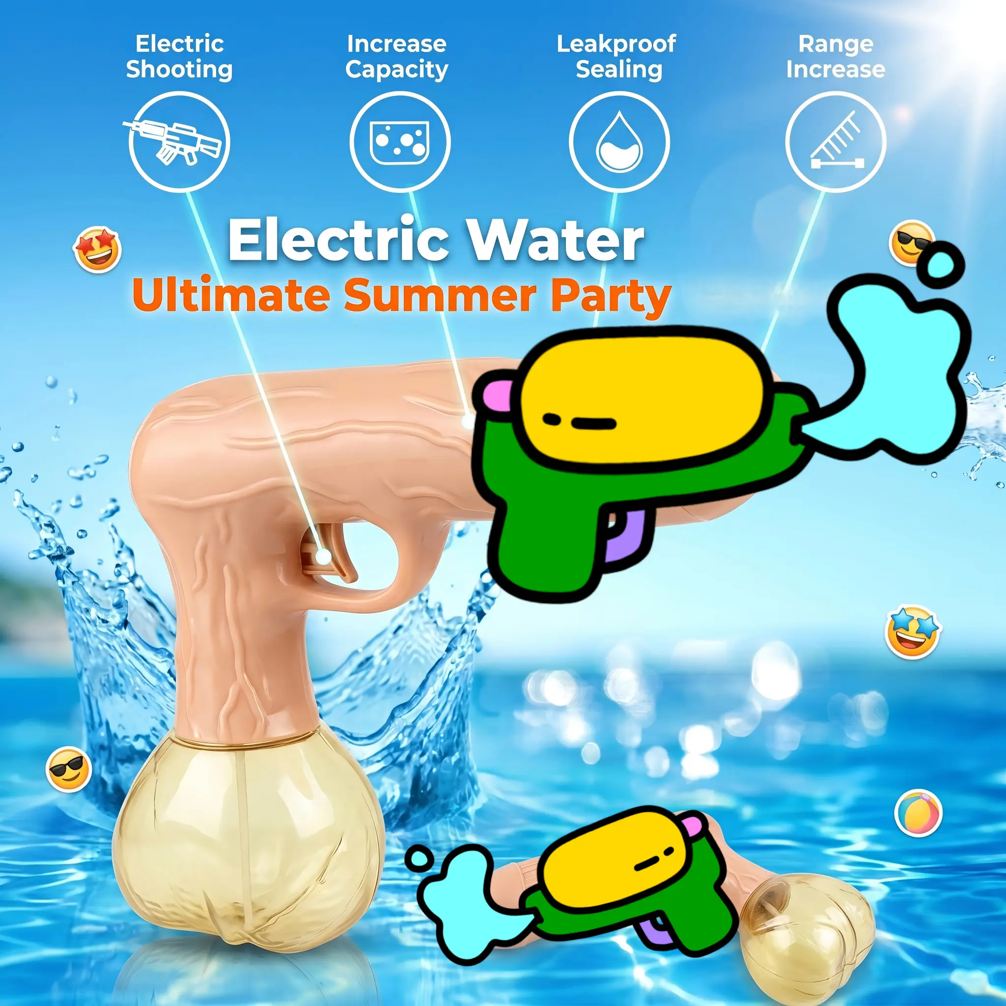 Fun Electric Water Blaster for Adults, Automatic Squirt Toy Pistol with Water Spray, Leak-Proof Rechargeable Toy for Summer Outdoor Pool Beach Toys for Boys