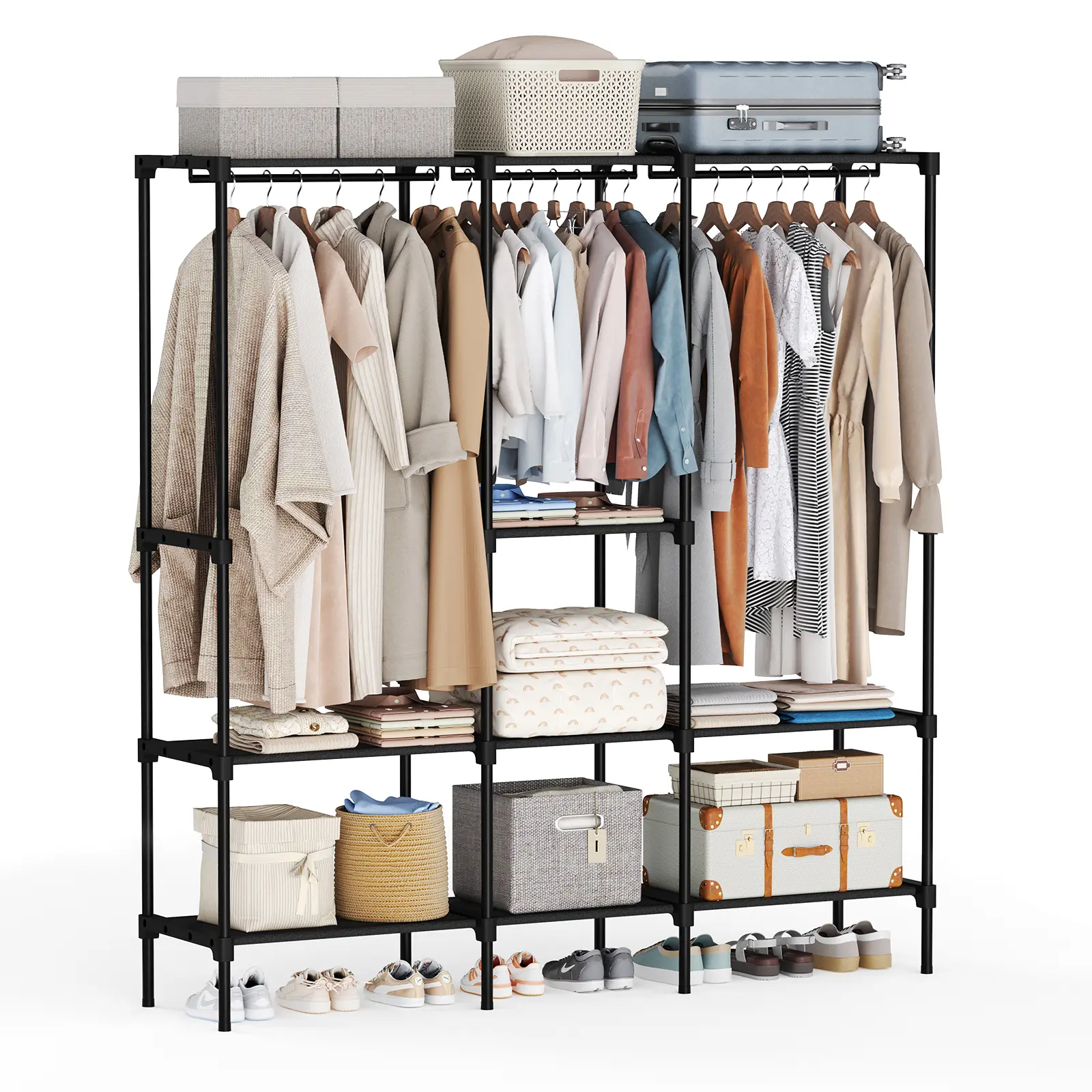 Wardrobe Closet,Portable Clothes Racks for Hanging Clothes, Free Standing Closet with Tier Shelves, Closet Organizers and Storage Rack for Cloakroom, Bedroom