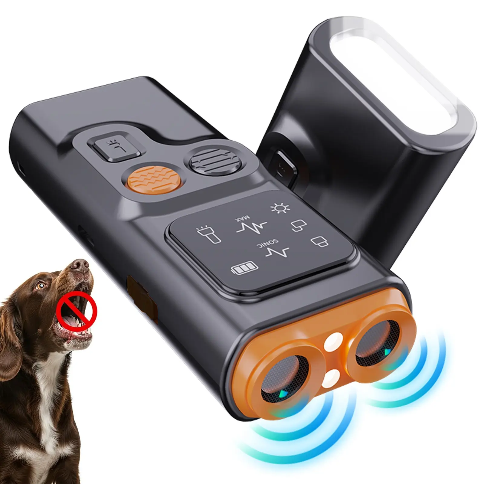 New Ultrasonic Bark Control Device Training Aid with LED Flashlight, Rechargeable Battery for Indoor/Outdoor Use, 20ft Range No-Bark Solution