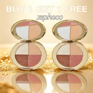 【Buy 1 Get 1 Free】zephoco 4-in-1 Facial Beauty Palette-Highlighter,Blush, Eyeshadow,4 Brightening Shades, Ultra-Pigmented, Easily Blendable Formula, Glossy Flawless Lid, Natural Glow & Cheek Color, For On-The-Go Daily Use,Makeup Beginners Cosmetic Powder