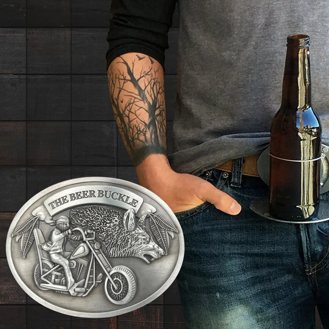 Novelty Zinc Alloy Belt Buckle - Adults' Drinking Accessory, Hands-Free Cup Holder for Belts with Secure Grip, Party Fun Fashion Accessory, Single Buckle, Metal Coating, Animal Motifs, Badge Holder Clip Men's Belts