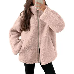 Women��s Sherpa Fleece Jacket Zip Up Oversized Warm Teddy Coat Winter Plush Outerwear with Pockets Cozy Casual Zip Front Fuzzy Jacket for Fall and Winter