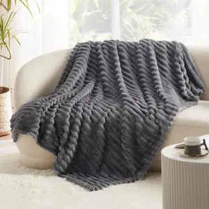 Cloud Throw Blanket - Ultra Soft Lightweight Fleece Blanket for All Seasons, Cozy 3D Stripe Plush Couch Blanket, Breathable Fuzzy Throw for Bed & Travel, Home Essentials Father's Day gift