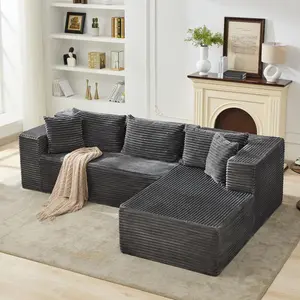 【2 Packages shipping】Oversized Modular L-Shaped Sectional Sofa – 106" Deep Seat Couch for Living Room, Soft Corduroy, 5 Pillows, Comfy No-Assembly, Modern Minimalist, Easy Clean, Pet-Friendly
