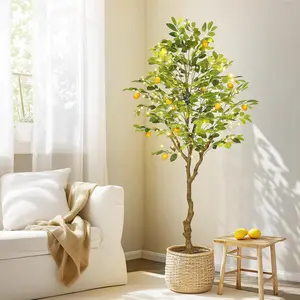 6FT Artificial Lemon Tree-Fake Lemon Plant with Lights-Faux Lemon Tree with Realistic Trunk and Fruits-Suitable for Indoor Home Decoration Balcony Living Room Decorative Pot Ornaments