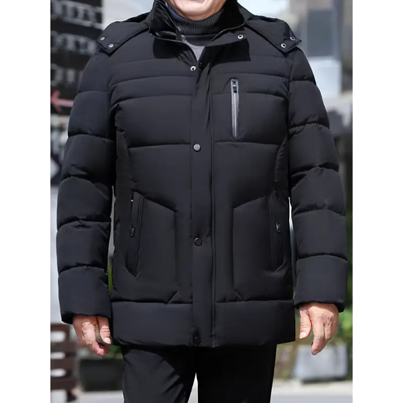 Windproof Winter Padded Jacket for Men & Women, Solid Long Sleeve Polyester Outerwear with Detachable Hood & Plush Lining, Longsleeves, Sports & Outdoor, Padded Coat, Hand Wash,Do Not Dry Clean, Regular Cut, Pocket, Zippers, Menswear, Clothes, Fabric, Col