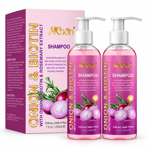 AKban Antihairfall Shampoo Set (2×200ml) - Onion Rosemary & Biotin Infused, Hydrating Strengthening Aroma Cleanser, Paraben-Free, Nourishing Repair for Curly, Wavy & All Hair Types, Jojoba Hydrate (Biotin Anti Hair Loss Shampoo & Conditioner Kits)