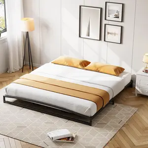 Low Bed Frame, 6 Inch California King Size Metal Platform Bed Frame with Arch Design, Heavy Duty Bed Frame, Strong Bearing Capacity, No Box Spring Needed, Black