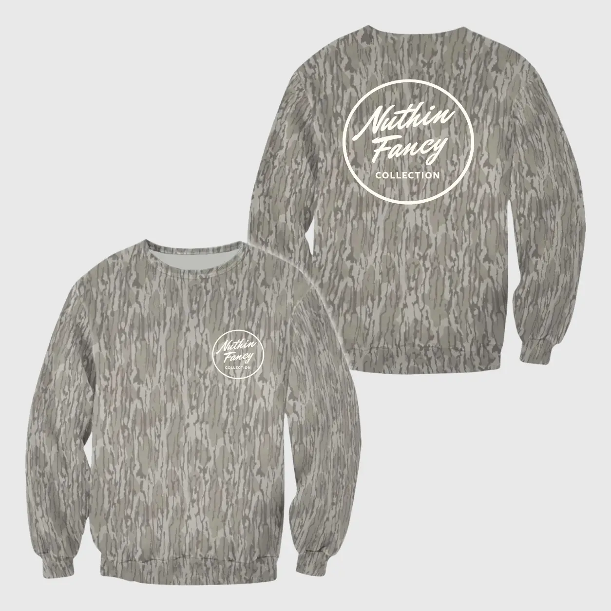 Mossy Oak Bottomland Camo Hoodie & Crewneck Sweatshirt, Nuthin Fancy Collection Pullover, Unisex Hunting Outdoor Long Sleeve Camo Top S-5XL