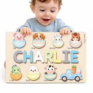 Personalized Name Easter Puzzle for Toddlers 1-3 - Custom Wooden Baby Gift with Animals & Storytelling - 1st Birthday Gift for Girl & Boys - Ideal for Personalized Baby Gifts
