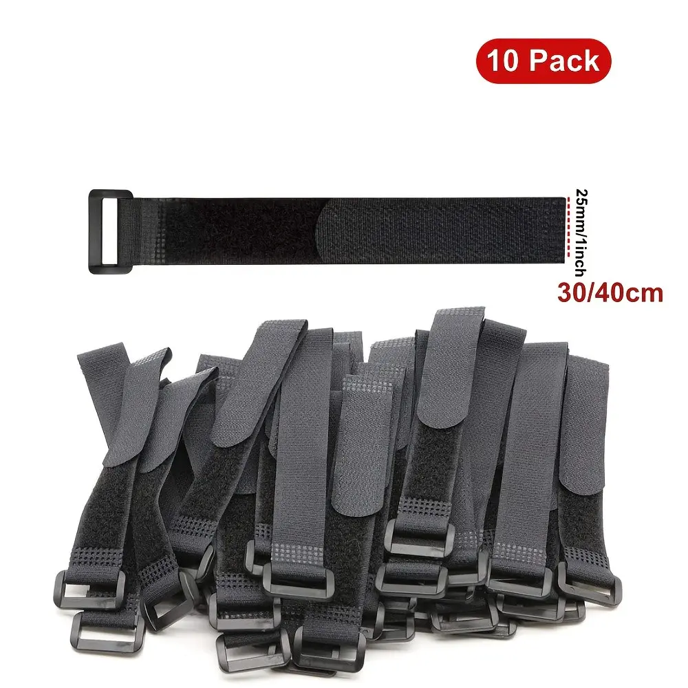10-Pack 12-Inch/15.75-Inch Multiple Sizes Hook and Loop Fastening Cable Straps, Reusable Nylon Durable Extending Secure Straps, Adjustable Cinch Straps with Buckle