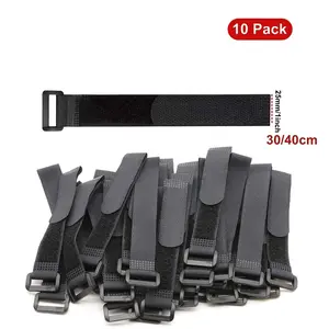 10-Pack 12-Inch/15.75-Inch Hook and Loop Cable Straps, Reusable Nylon Extending Secure Straps, Adjustable Cinch Straps with Buckle