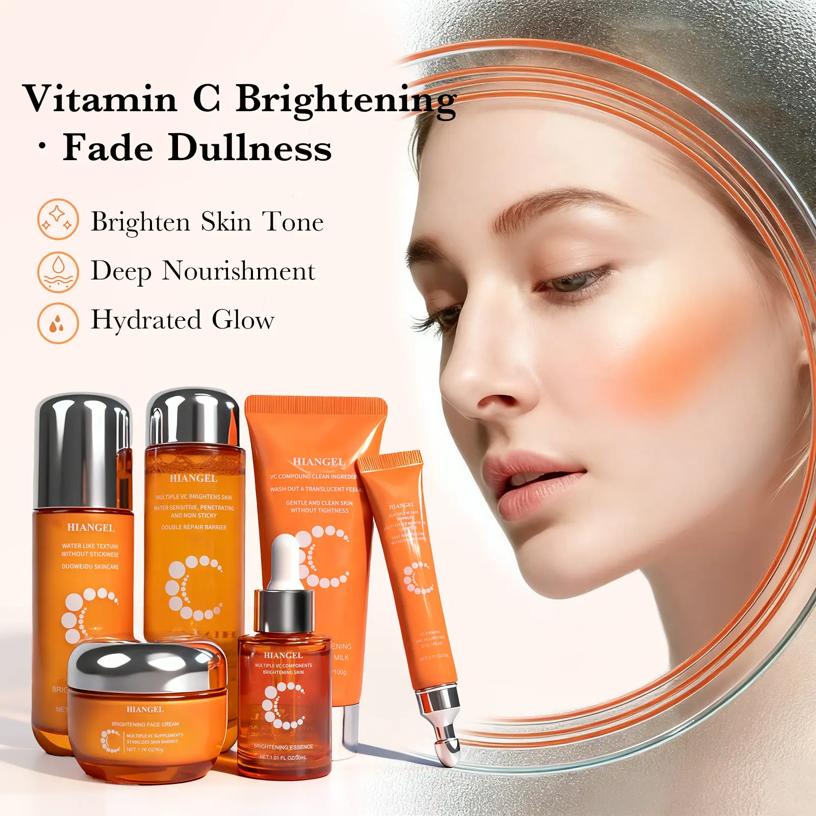 Hiangel Vitamin C Rich Skincare Gift Set with Azelaic Acid - Hydrating Cleanser & Moisturizer Multi-Pack for Dry, Acne-Prone Skin, Unisex Anti-Aging