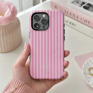 Personalized Monogram Phone Case Initial Phone Case Name Striped Summer Style Phone Case, Retro Christmas Movie Phone Case for iPhone 17 16 15 14 13 12 11 Pro Max X XS