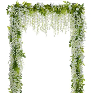 3pcs 28.8FT Handmade Faux White Wisteria Hanging Garland, Silk Flower Vines for Wedding Arch, Outdoor Garden, Aesthetic Home Decor