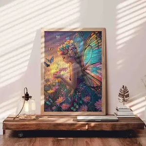 Enchanted Butterfly Fairy 1000 Pieces Jigsaw Puzzle Magical Fantasy Art for Adults Dreamy Flower Field Scene with Radiant Wings and Butterflies Relaxing Gift Idea Size 27.5x20inch (70x50cm)
