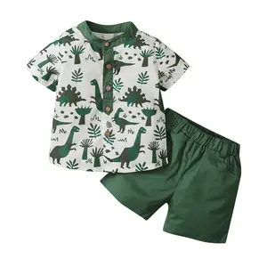 Toddler Baby Boy Summer 2 Piece Outfit Set Short Sleeve Dinosaur Print Shirt Tops and Shorts Casual Clothes