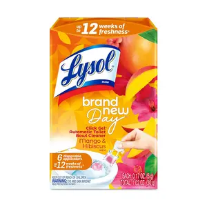 Lysol Click Gel Automatic Toilet Bowl Cleaner, Gel Toilet Bowl Cleaner, for Cleaning and Refreshing, Mango & Hibiscus, 6 Count (Pack of 1) Lysol