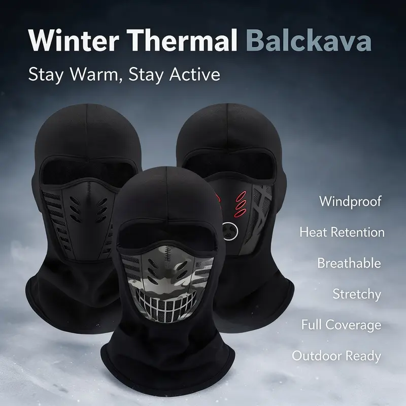 Unisex Fleece Face Cover Balaclava Ski Mask - 14.17in x 9.84in, Wind-Resistant, Anti-Haze, Soft, Winter Full Facial Coverage for Motorcycle Riding, Skiing, 14.17 Inches X 9.84 Inches