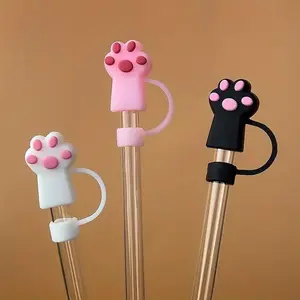 Cute Whimsical Cat Paw Design Straw Cap, Reusable Dustproof Straw Cover, Straw Drinkware Accessories, Straw Topper for Home Kitchen Party Office Outdoor Camping, Straw Spout Lids