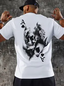 Men'S Red Ace of Hearts Skull Print T-Shirt 100% cotton – 2D Print, suitable for sports, travel and everyday wear, regular fit, knit fabric, suitable for everyday wear, makes a great gift.Graphic tee,90s graphic tees,men's t shirts,funny graphic tee