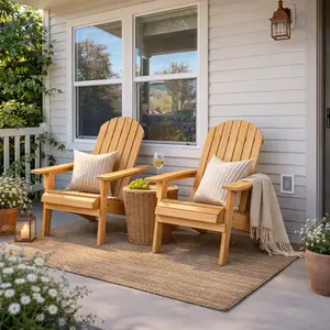 【Set of 2】Yaheetech 2026 Upgrade Folding Adirondack Chair Outdoor Solid Wood Garden Chair Weather Resistant, Fire Pit Lounge Chairs for Garden/Yard/Patio/Lawn