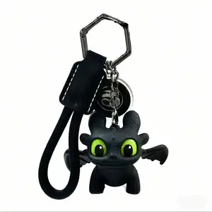 RENEEV How to Train Your Dragon Night Fury Plastic Keychain Charm - Glow-in-the-Dark Mini Emblem, Moving Wings, Character Figurine, Dragon Motif, Bag Charm, Ideal Christmas Gift Keychains, Keychain Charm Keychains, Character Figurine Keychains