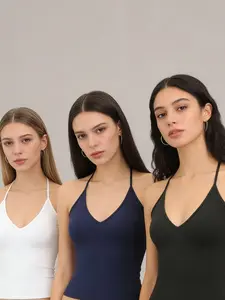 Sexy V Neck Halter Top Set Sleeveless, Three-Piece Backless Design, Perfect for Casual & Party Wear, Stylish Women’s Clothing