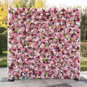 8x8FT 3D Colorful Flowers Flower Wall Backdrop Elegant Easy Setup Roll Up Curtain for Weddings Parties Photo Booths Event Decor Full 3D Roses Realistic Look Durable Fabric