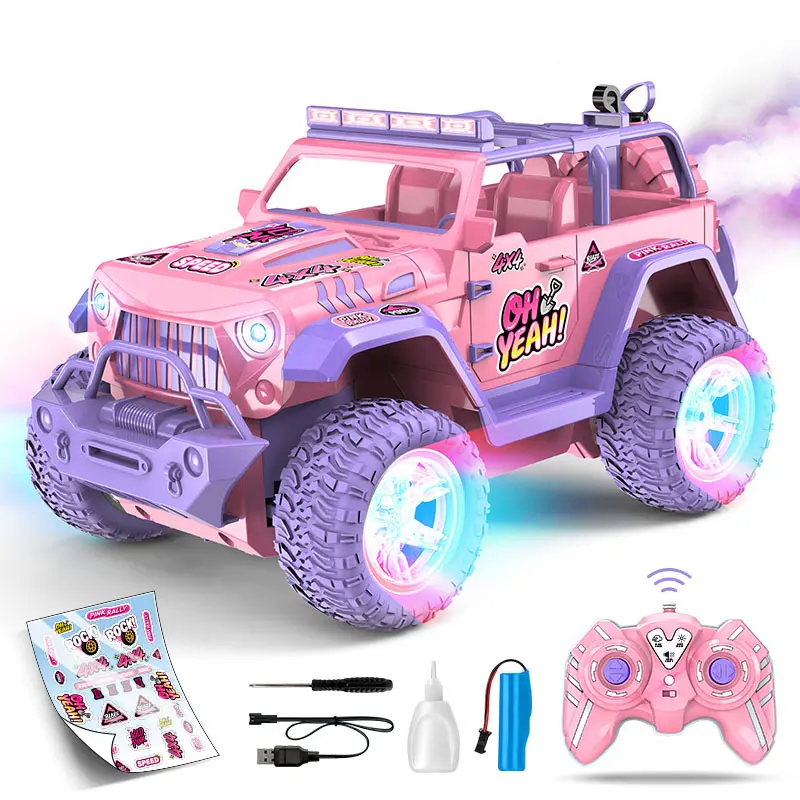 Off-Road Remote Control Car Remote Controlled Car Rc Car 2.4GHz Spray Lights Music Electric Toy Car, Kids Holiday Gift, Includes Battery, Requires Aa Batteries