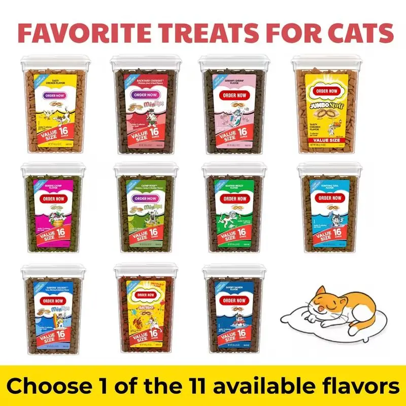 Temptations 16 oz Cat Treat Tub, Crunchy Outside Soft Center, 11 Flavor Options Including Chicken, Tuna, Shrimp & Catnip, Pick One Flavor